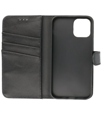 Echt Lederen Hoesje Wallet Case Telefoonhoesje voor iPhone 12 Mini - Zwart