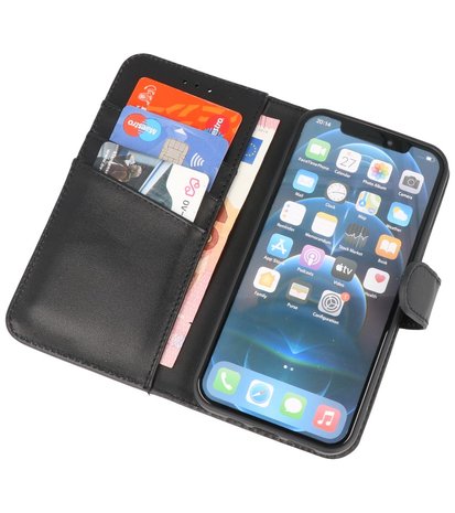 Echt Lederen Hoesje Wallet Case Telefoonhoesje voor iPhone 12 & iPhone 12 Pro - Zwart