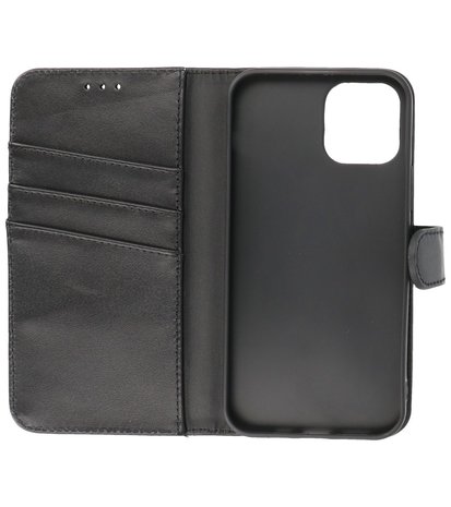 Echt Lederen Hoesje Wallet Case Telefoonhoesje voor iPhone 12 & iPhone 12 Pro - Zwart