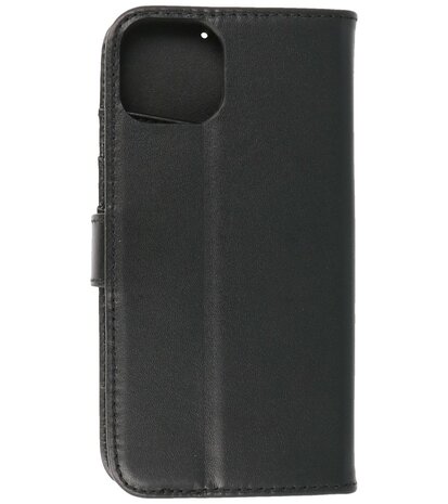 Echt Lederen Hoesje Wallet Case Telefoonhoesje voor iPhone 13 Mini - Zwart