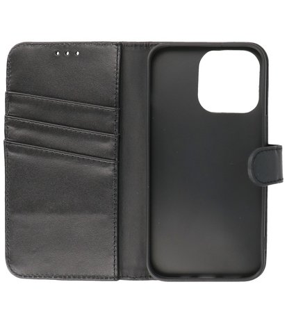 Echt Lederen Hoesje Wallet Case Telefoonhoesje voor iPhone 13 Pro Max - Zwart