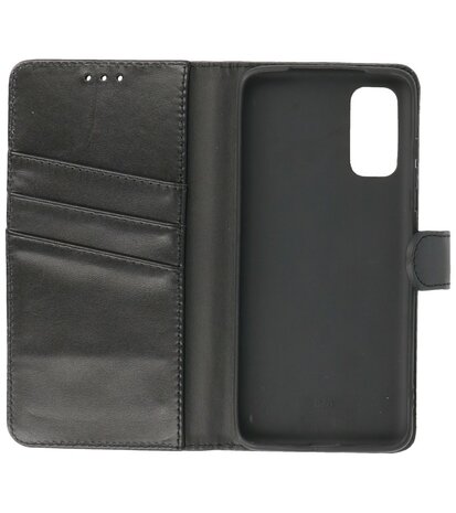 Echt Lederen Hoesje Wallet Case Telefoonhoesje voor Samsung Galaxy S20 - Zwart