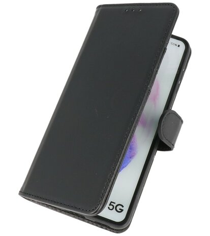 Echt Lederen Hoesje Wallet Case Telefoonhoesje voor Samsung Galaxy S21 - Zwart