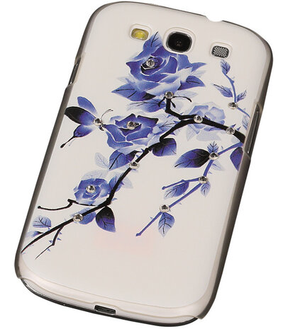 3D Hardcase met Diamant Galaxy S3 I9300 Blauw Roos