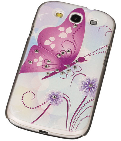 3D Hardcase met Diamant Galaxy S3 I9300 Vlinder Paars