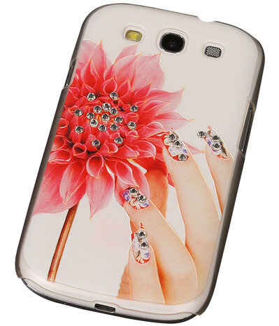 3D Hardcase met Diamant Galaxy S3 I9300 Hand Bloem