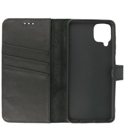 Echt Lederen Hoesje Wallet Case Telefoonhoesje voor Samsung Galaxy A22 4G - Zwart