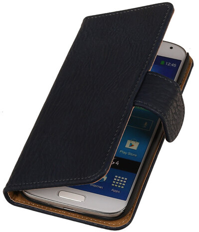 Donker Blauw Hout Design Book Cover Hoesje Galaxy S4 I9500