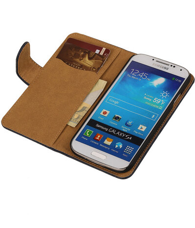 Donker Blauw Hout Design Book Cover Hoesje Galaxy S4 I9500