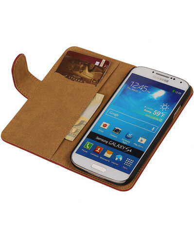 Rood Hout Design Book Cover Hoesje Galaxy S4 I9500