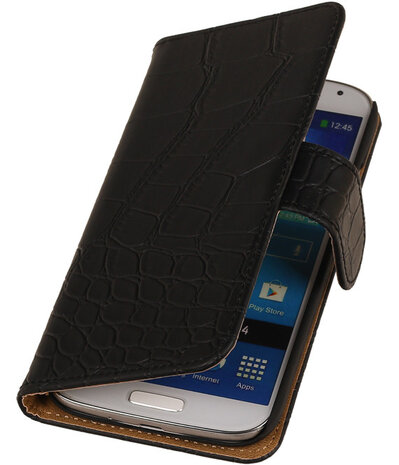 Zwart Croco Design Book Cover Hoesje Galaxy S4 I9500