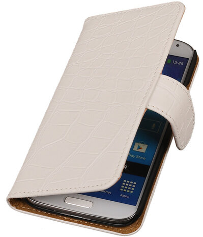 Wit Croco Design Book Cover Hoesje Galaxy S4 I9500