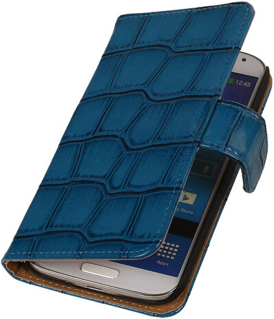 Blauw Croco Design Book Cover Hoesje Galaxy S4 I9500