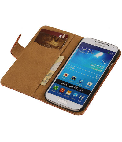 Bruin Croco Design Book Cover Hoesje Galaxy S4 I9500