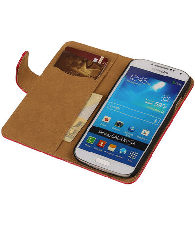 Roze Croco Design Book Cover Hoesje Galaxy S4 I9500