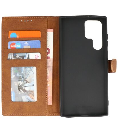 Samsung Galaxy S22 Ultra Hoesje Portemonnee Book Case - Bruin