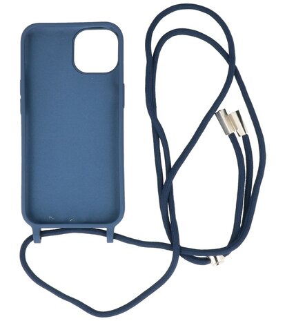 iPhone 14 Hoesje Backcover Telefoonhoesje met Koord - 2.5mm Dikke - Navy