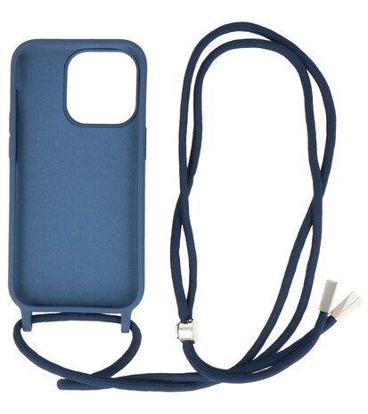 iPhone 14 Pro Max Hoesje Backcover Telefoonhoesje met Koord - 2.5mm Dikke - Navy