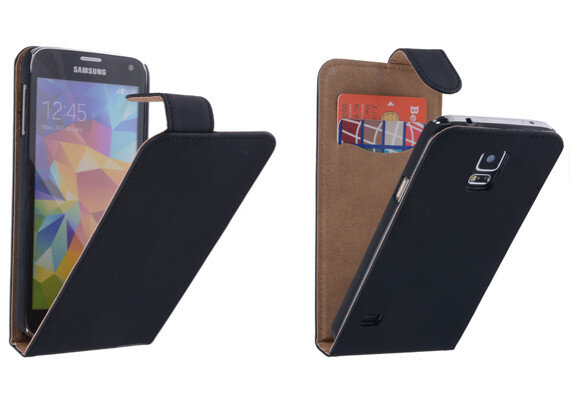 Zwart Effen Classic Flipcase Hoesje Samsung Galaxy S5