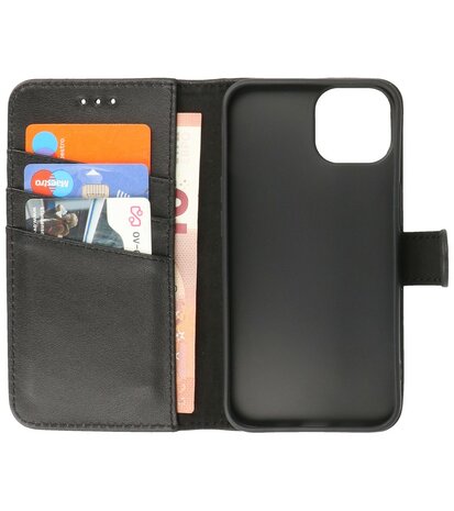 Echt Lederen Hoesje Wallet Case Telefoonhoesje voor iPhone 14 - Zwart