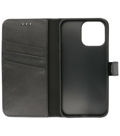 Echt Lederen Hoesje Wallet Case Telefoonhoesje voor iPhone 14 Pro Max - Zwart
