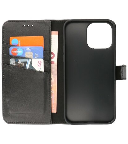 Echt Lederen Hoesje Wallet Case Telefoonhoesje voor iPhone 14 Pro Max - Zwart