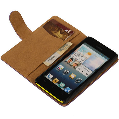 Huawei Ascend G510 Effen Booktype Wallet Hoesje Paars