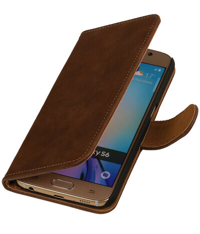 Hout Bruin Samsung Galaxy S6 Book Wallet Case Hoesje