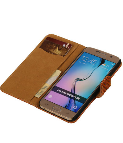 Slang Bruin Samsung Galaxy S6 Book Wallet Case Hoesje