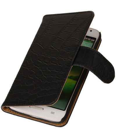 Samsung Galaxy S Advance I9070 Crocodile Booktype Wallet Hoesje Zwart