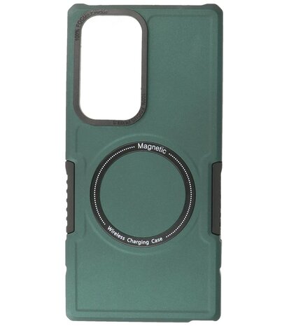 Samsung Galaxy S23 Ultra MagSafe Hoesje - Shockproof Back Cover - Donker Groen