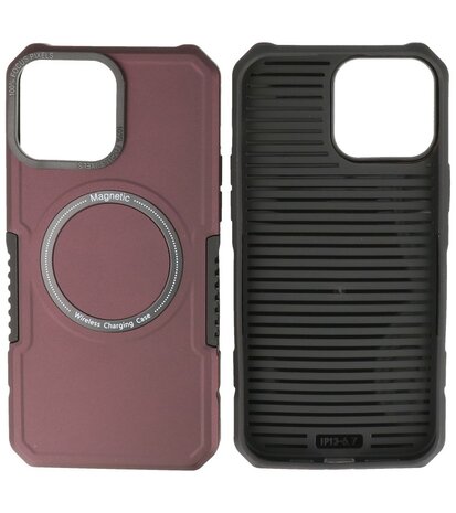 MagSafe Hoesje - Shockproof Back Cover voor de iPhone 15 Pro - Bordeaux Rood
