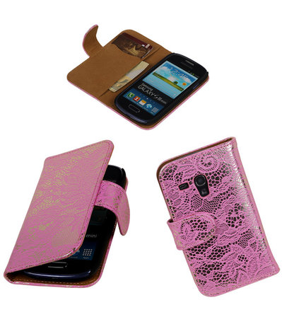 Lace Pink Hoesje voor Samsung Galaxy S3 Mini VE Book/Wallet Case/Cover