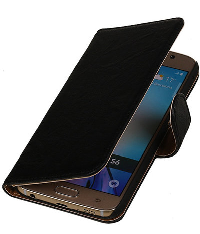 Echt Leer Bookcase Zwart - Samsung Galaxy A3