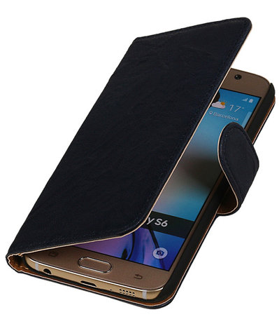 Echt Leer Bookcase Donker Blauw - Samsung Galaxy A7