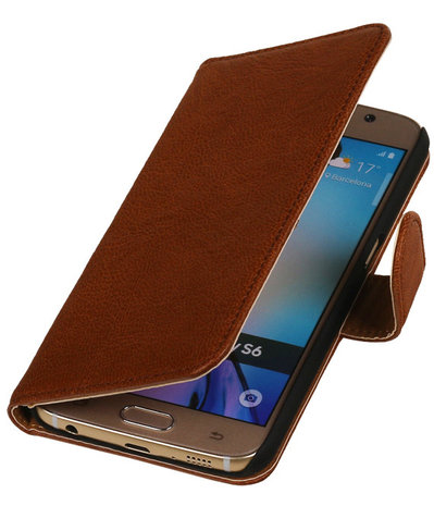 Echt Leer Bookcase Bruin - Samsung Galaxy A7