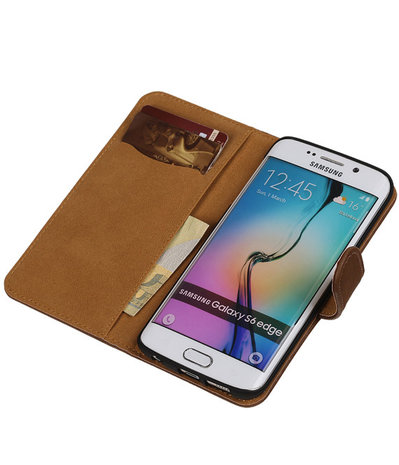 Hout Zwart Samsung Galaxy S6 Edge Book Wallet Case Hoesje