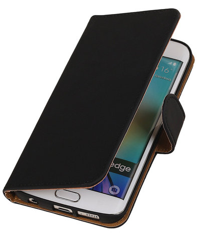 Samsung Galaxy S6 Edge Effen Booktype Wallet Hoesje Zwart