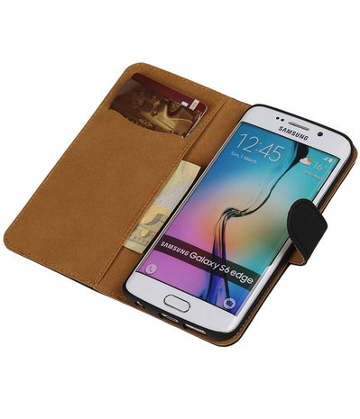 Samsung Galaxy S6 Edge Effen Booktype Wallet Hoesje Zwart