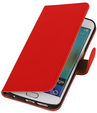 Samsung Galaxy S6 Edge Effen Booktype Wallet Hoesje Rood