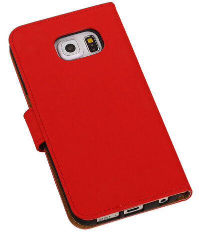 Samsung Galaxy S6 Edge Effen Booktype Wallet Hoesje Rood