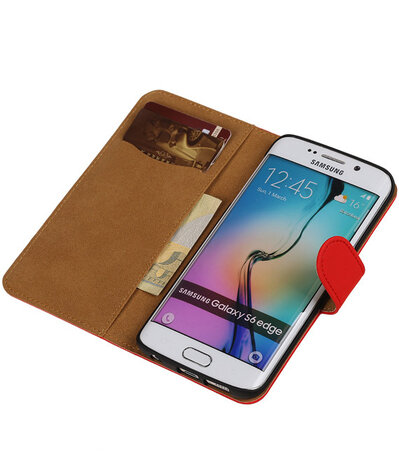 Samsung Galaxy S6 Edge Effen Booktype Wallet Hoesje Rood