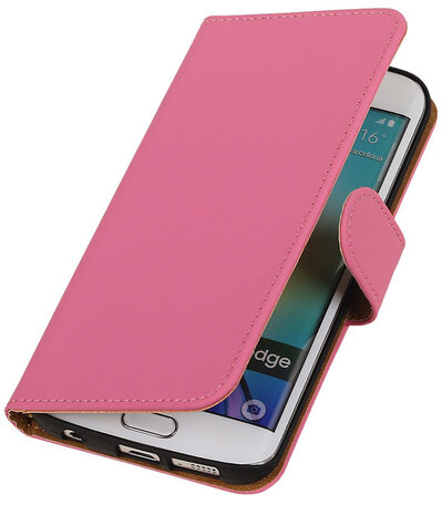 Samsung Galaxy S6 Edge Effen Booktype Wallet Hoesje Roze