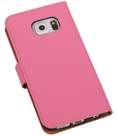 Samsung Galaxy S6 Edge Effen Booktype Wallet Hoesje Roze