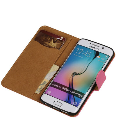 Samsung Galaxy S6 Edge Effen Booktype Wallet Hoesje Roze