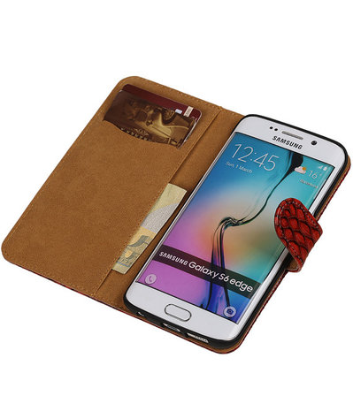 Slang Rood Samsung Galaxy S6 Edge Book Wallet Case Hoesje
