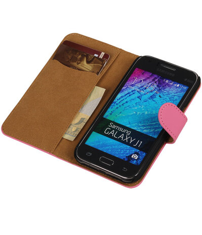 Samsung Galaxy J1 Effen Booktype Wallet Hoesje Roze