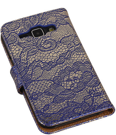 Blauw Lace / Kant Design Bookcover Hoesje Samsung Galaxy J1