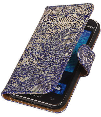 Blauw Lace / Kant Design Bookcover Hoesje Samsung Galaxy J1