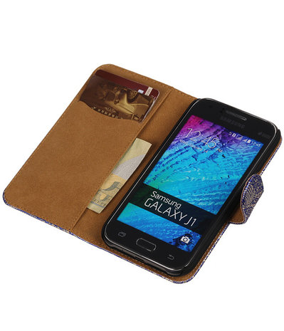 Blauw Lace / Kant Design Bookcover Hoesje Samsung Galaxy J1